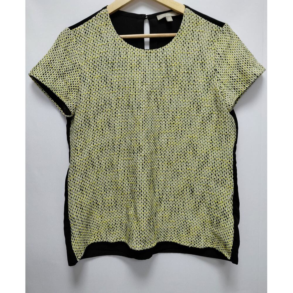 BANANA REPUBLIC Yellow Abstract Lightweight Blouse Women Short Sleeve Size M - Picture 2 of 10